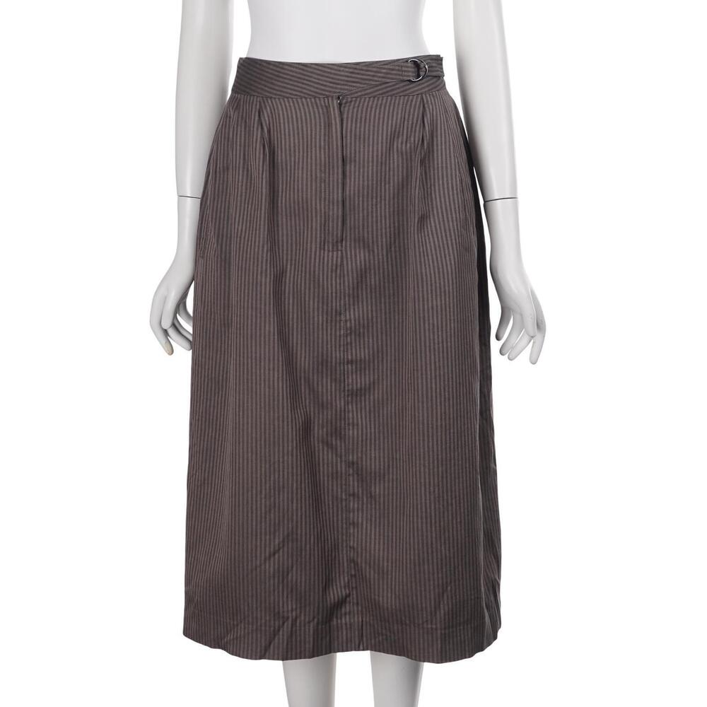 TAHARI Vintage Midi Skirt S/M Brown Striped Cotton A-Line Pockets Lined